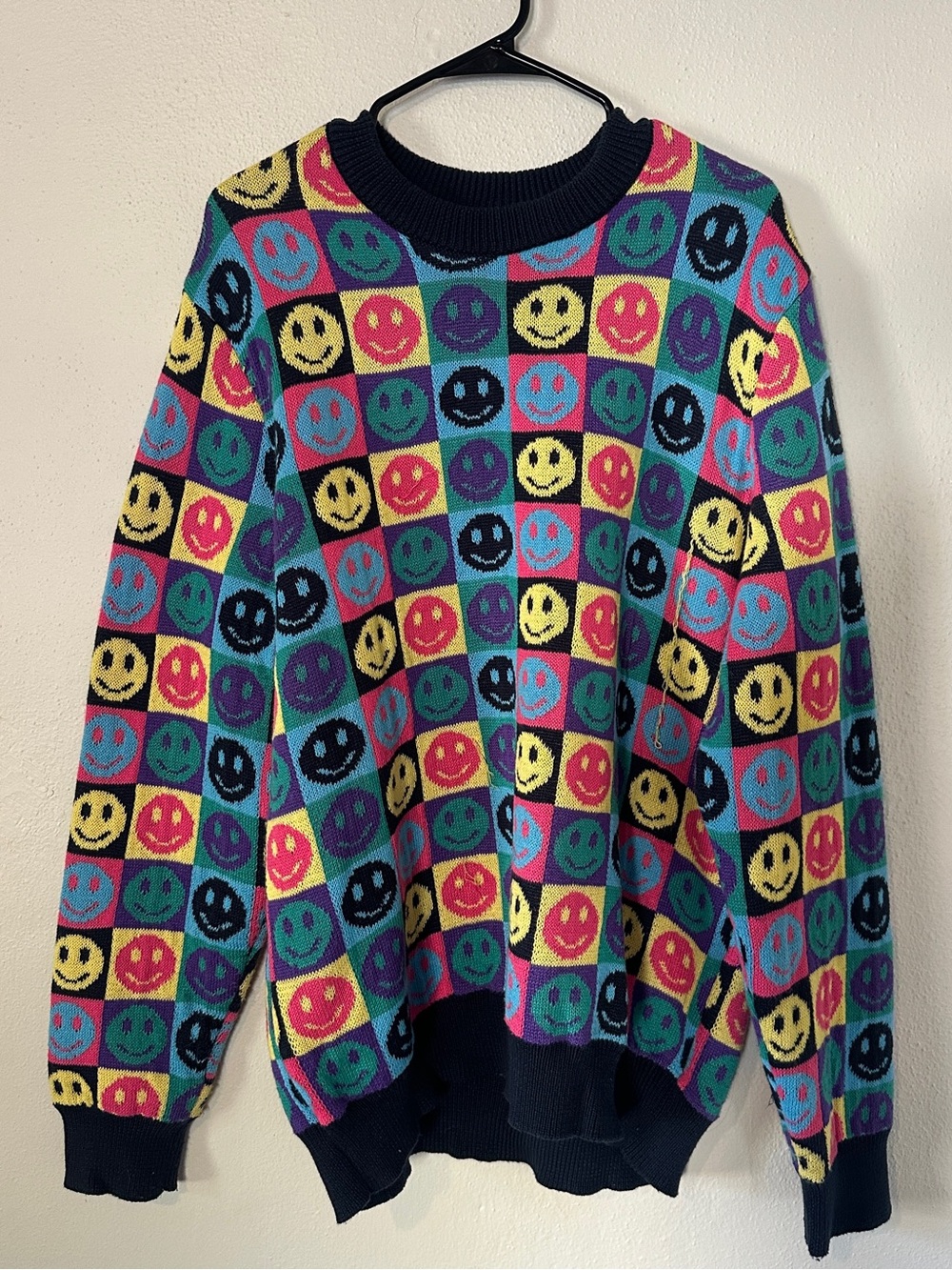 Vintage Colorful Smiley Face Knit Sweater